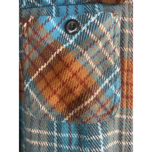 Outerknown Blanket Shirt Jacket Plaid Button Up Shacket Orange Blue Men's Medium - Picture 12 of 13